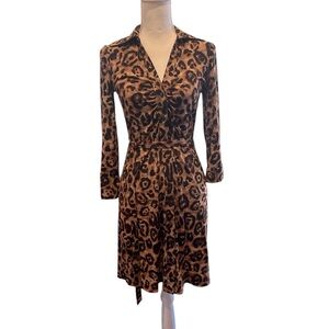 INC Animal Print Long Sleeve/3/4 Sleeve Wrap Dress with Notched Collar by I*N*C